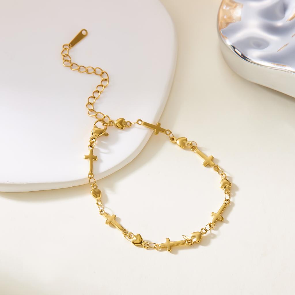 Stainless Steel Chain Bracelets for Women Men Fashion Gold Color Cross Heart Bracelets Handmade Aesthetic Girls Wrist Jewelry