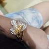 Openable Tulip Bangle Exaggerated Metal Flower Bracelet Classical Golden and White Bangle  Girls