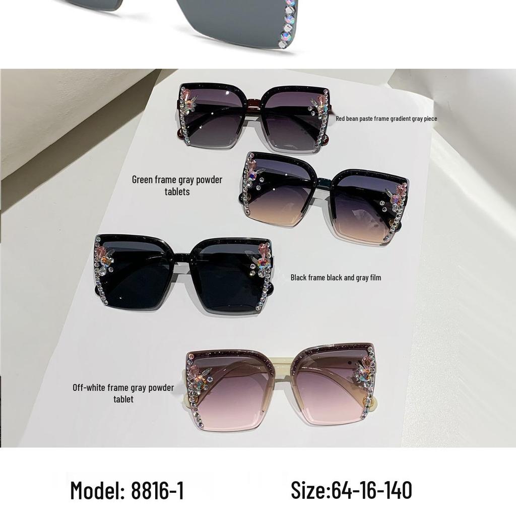 Korean Rhinestone Slimming Sunglasses - UV Protection Crystal Inlaid for Women.