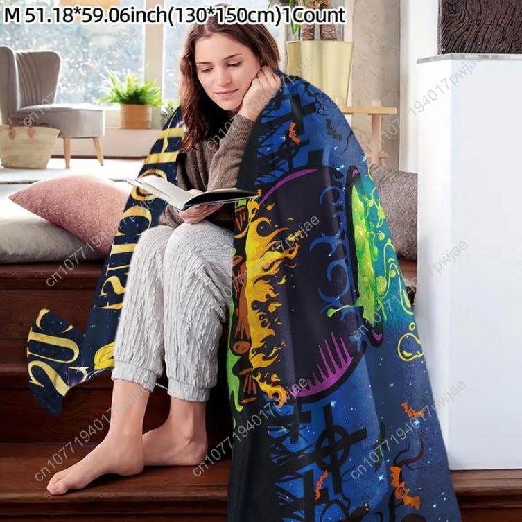 Hocus Pocus Themed Flannel Blanket 1 Count Soft Washable Throw Blanket Bedding Supplies For Home Office Travel Custom Blankets