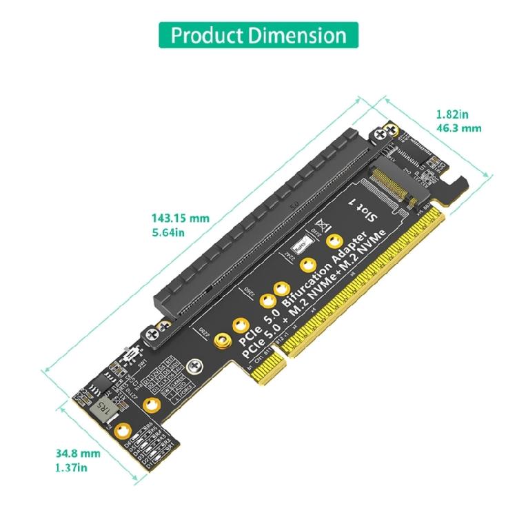 Fast speed PCIe 16X 5.0 to Double NVME + PCIE X16 Adapters Card with AntiInterference for 32Gbps Data Transfer