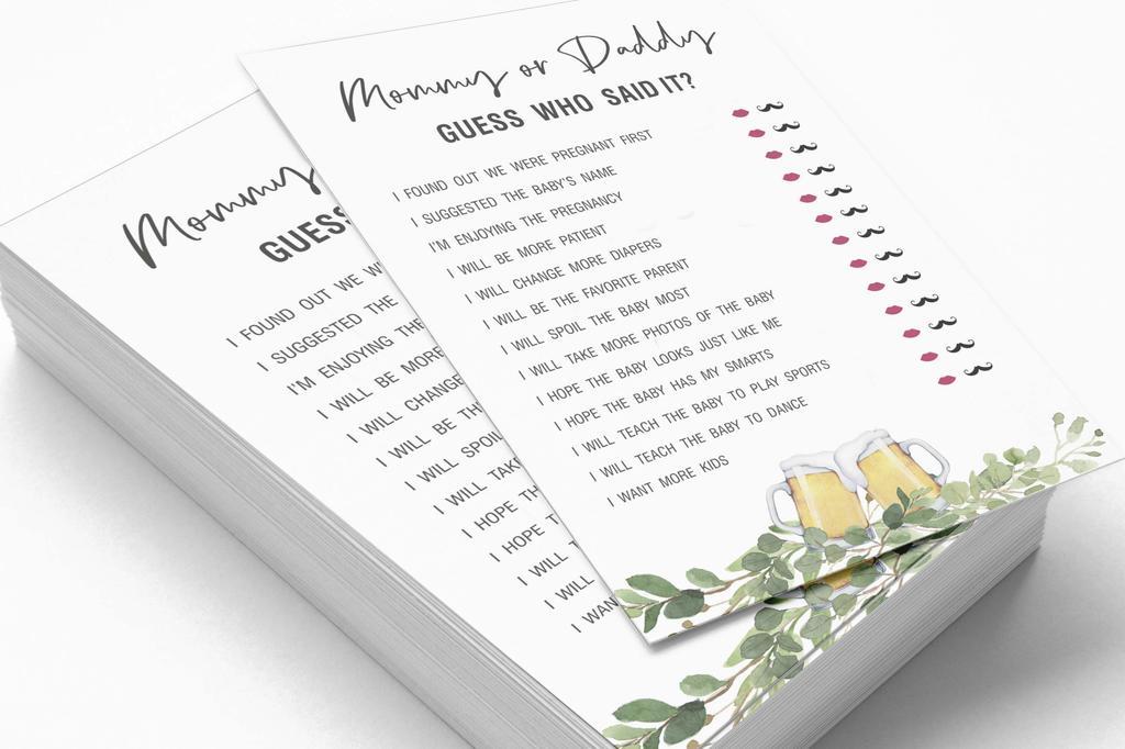 Inkdotpot Who Said it Game Mommy Or Daddy 50 Sheet Fun Baby Shower Game Cheers Gender Neutral Party Supply