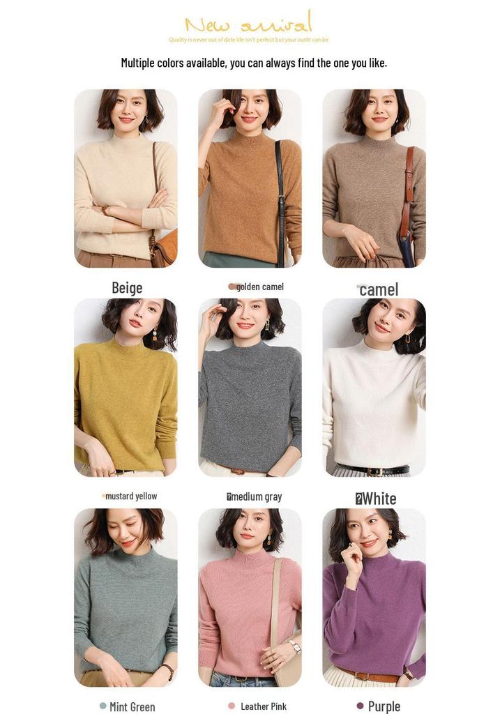 Women's Chic Short Knitwear Top - Half-High Neck, Long Sleeve, Autumn/Winter Style