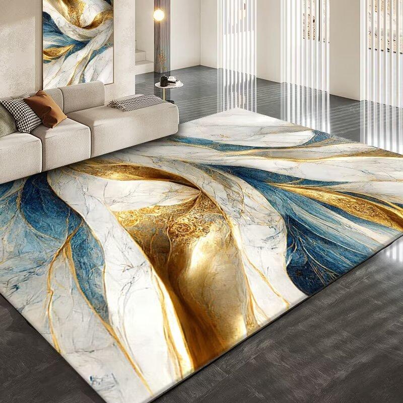 Golden Abstract Marble Stripes Carpets for Living Room Luxury Bedroom Decoration Large Area Rugs Sofa Side Soft Lounge Floor Mat