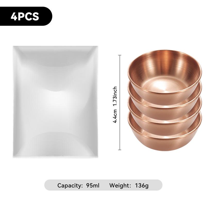 4-Piece Set of Gold 304 Stainless Steel Round Seasoning & Dipping Bowls for Soy Sauce