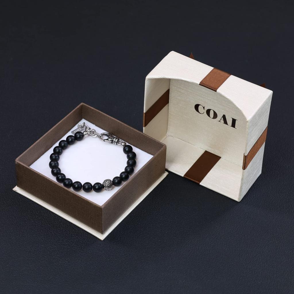 [KOAI] 8mm Matte Onyx Fleur-de-Lis Lucky Bracelet