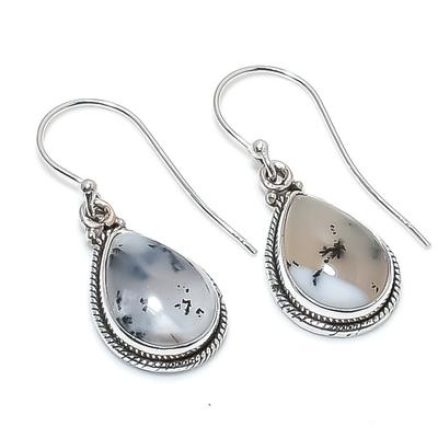 Doğal Dendrit Opal Taş 925 Katı Gümüş Hediye Küpe 1.25" u1Q06