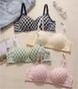 Plaid Fresh and Sweet Girl Underwear Women Show Big Comfortable Size Breasts Gather Students High School Anti-sagging Bra Cover