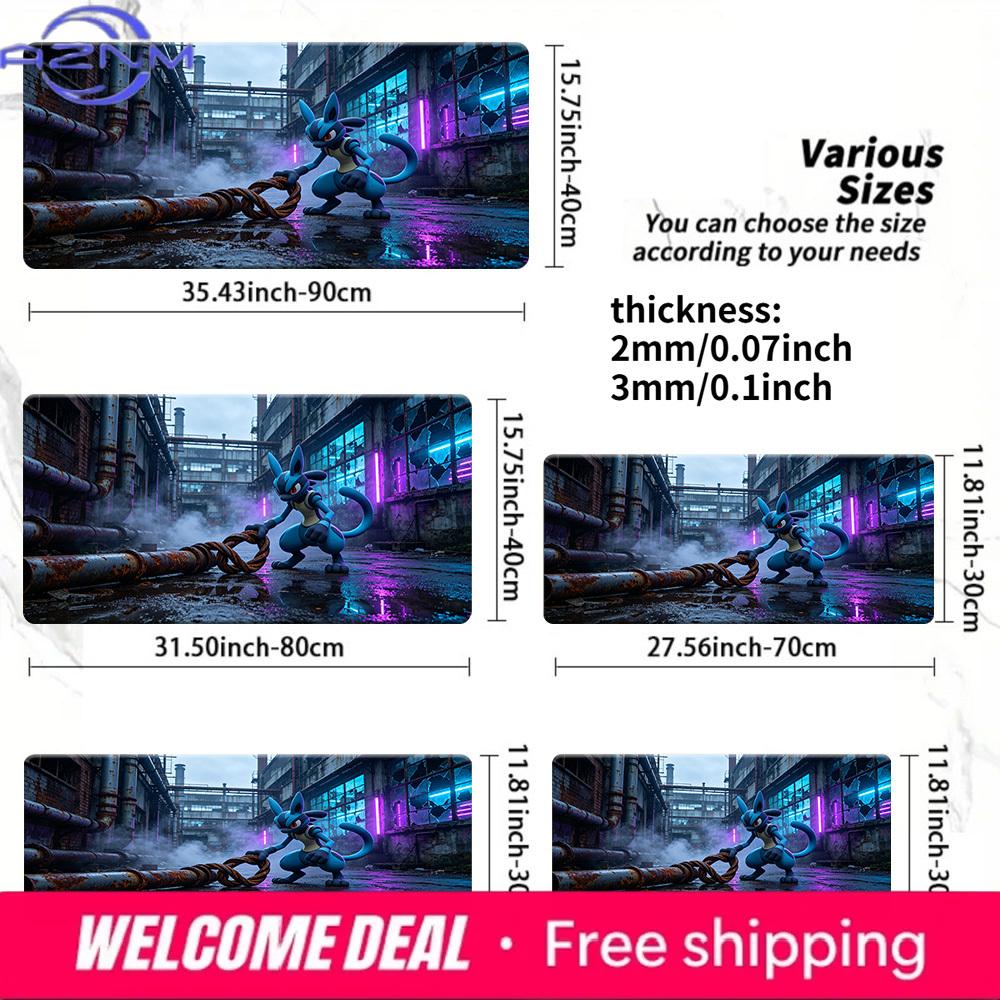 Lucario Neon Industrial Pokemon Gaming Desk Mat NonSlip Washable Mouse Pad 30x80x0.2cm