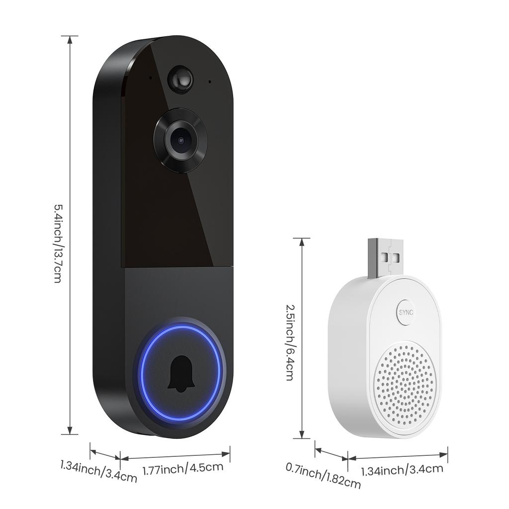 1080P Wireless Doorbell Camera High Definition Night Vision PIR Motion Detection Two-Way Audio Video Door Bells Home Office