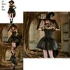 Black Lace Mesh Witch Tailcoat Dress Costume For Halloween Party Cosplay