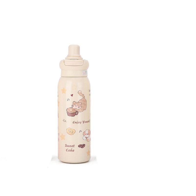 

Fashion High-value Kawaii Element Small Animal Thermos Cup Double Drink with Straw Water Cup Student Practical Water Cup 650ML бежевый