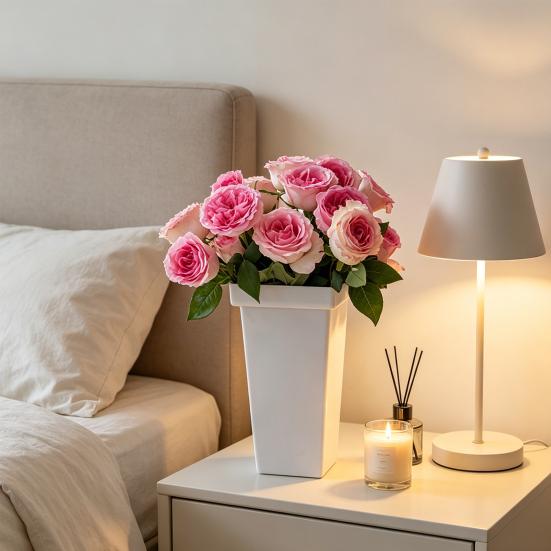 Tall Flower Bucket Modern Plastic Vase Elegant Square Bucket for Cut Flowers Floral Arrangement Home Wedding Party Table Centerpiece