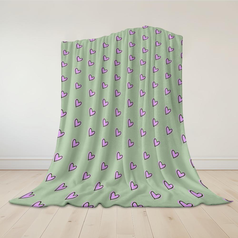 Mint Pink Heart Line Flannel Blanket Warm Soft Halloween Christmas Couch Warm Cozy Decorative Decor Gift for All Season