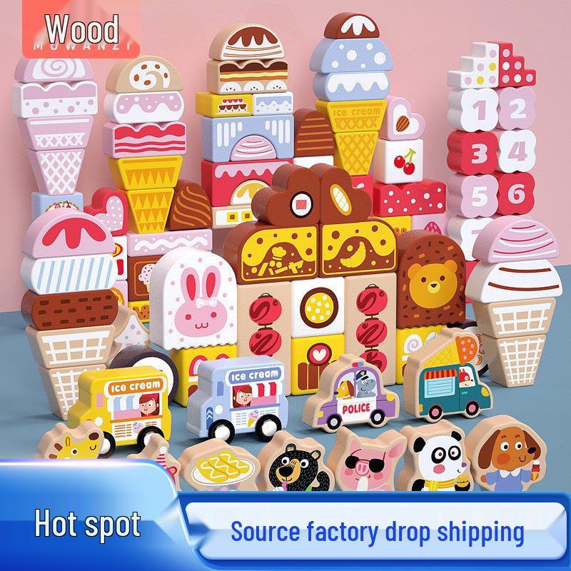 

Muwanzi Kids 116-Piece Ice Cream World Wooden Building Blocks Set.