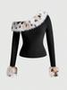 Elegant Asymmetrical Off-Shoulder Patchwork Women's Top - Autumn/Winter 2026 Collection