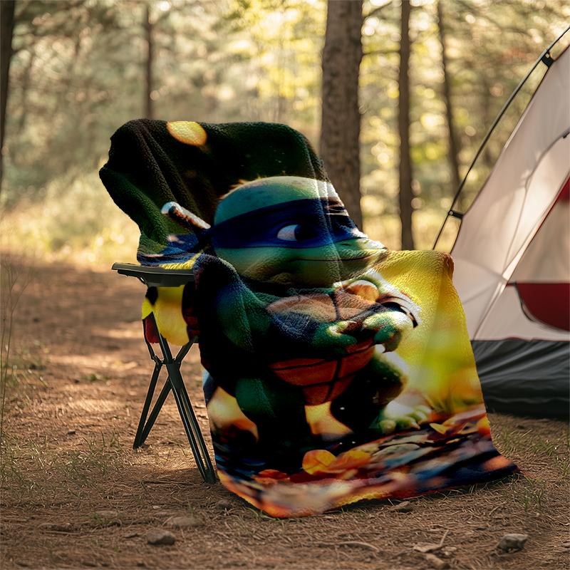 Turtle Warrior Print Flannel Blanket, Soft Warm Lightweight Throw Blanket for Living Room,Sofa Bed Camping Office