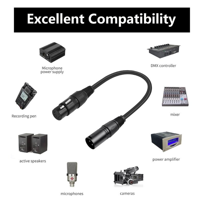 3 Pin Male to 5 Pin Female Converters Cable Stage and Studio Connectors Cables for Microphones