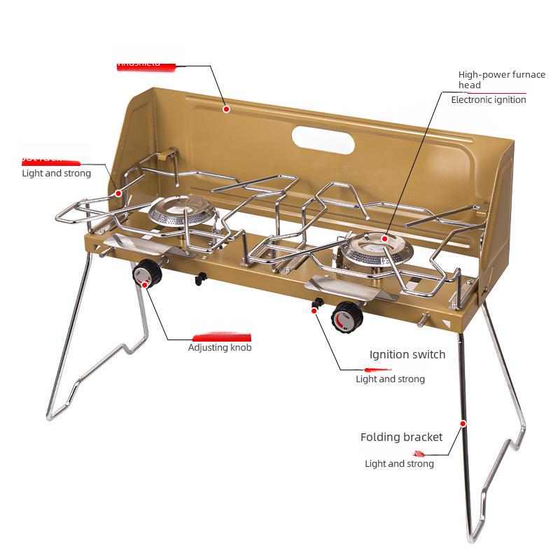Outdoor Camping Double-Burner Gas Stove for Car Self-Driving