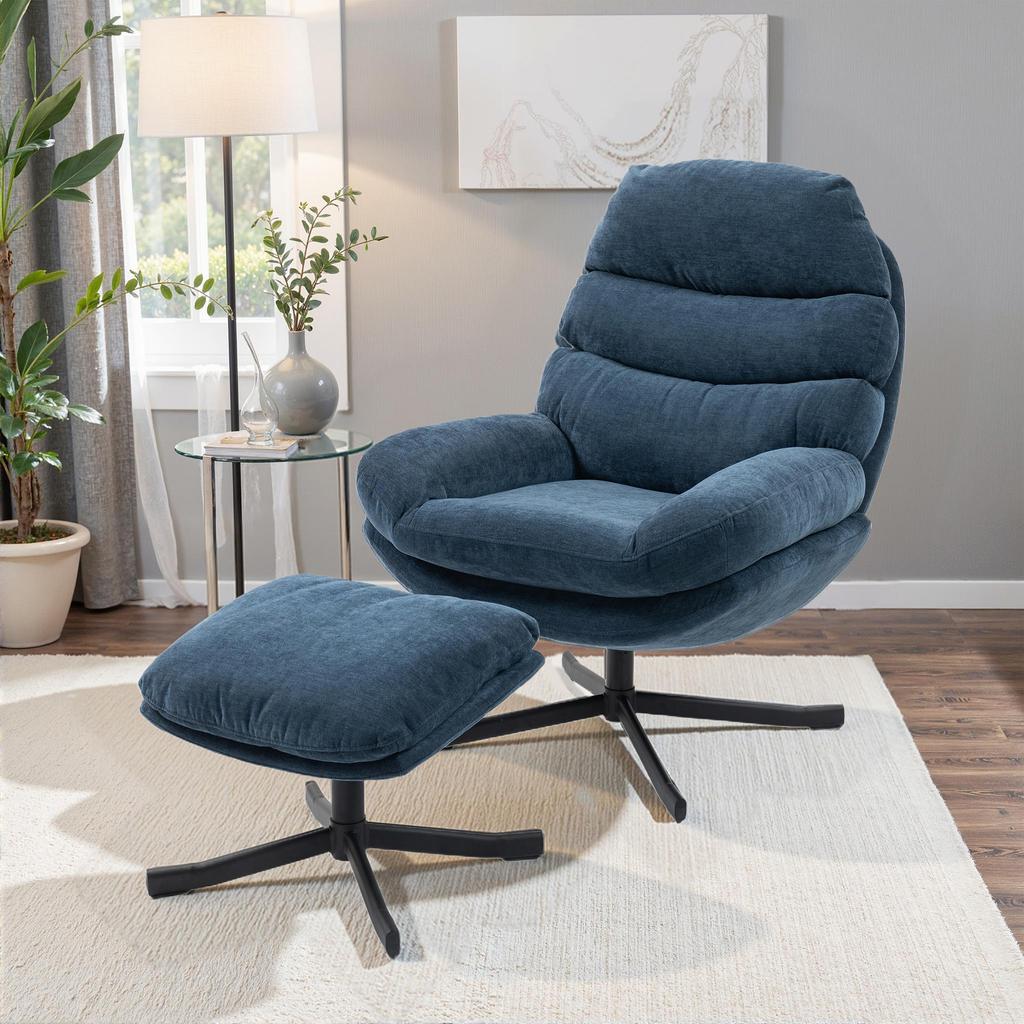 Recliner Chair with Ottoman, Lounge Chair with Chenille Fabric, Modern TV Chair, 78 X 93 X 100 Cm, Blue
