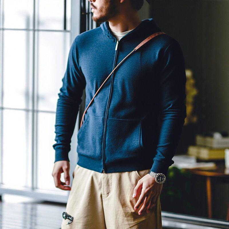 American Retro Light Luxury Old Money Style Double-Sided Wool Knit Jacket for Men, Winter Foreign Trade Men s Hooded Jacket Navy Blue Dark Gray XL