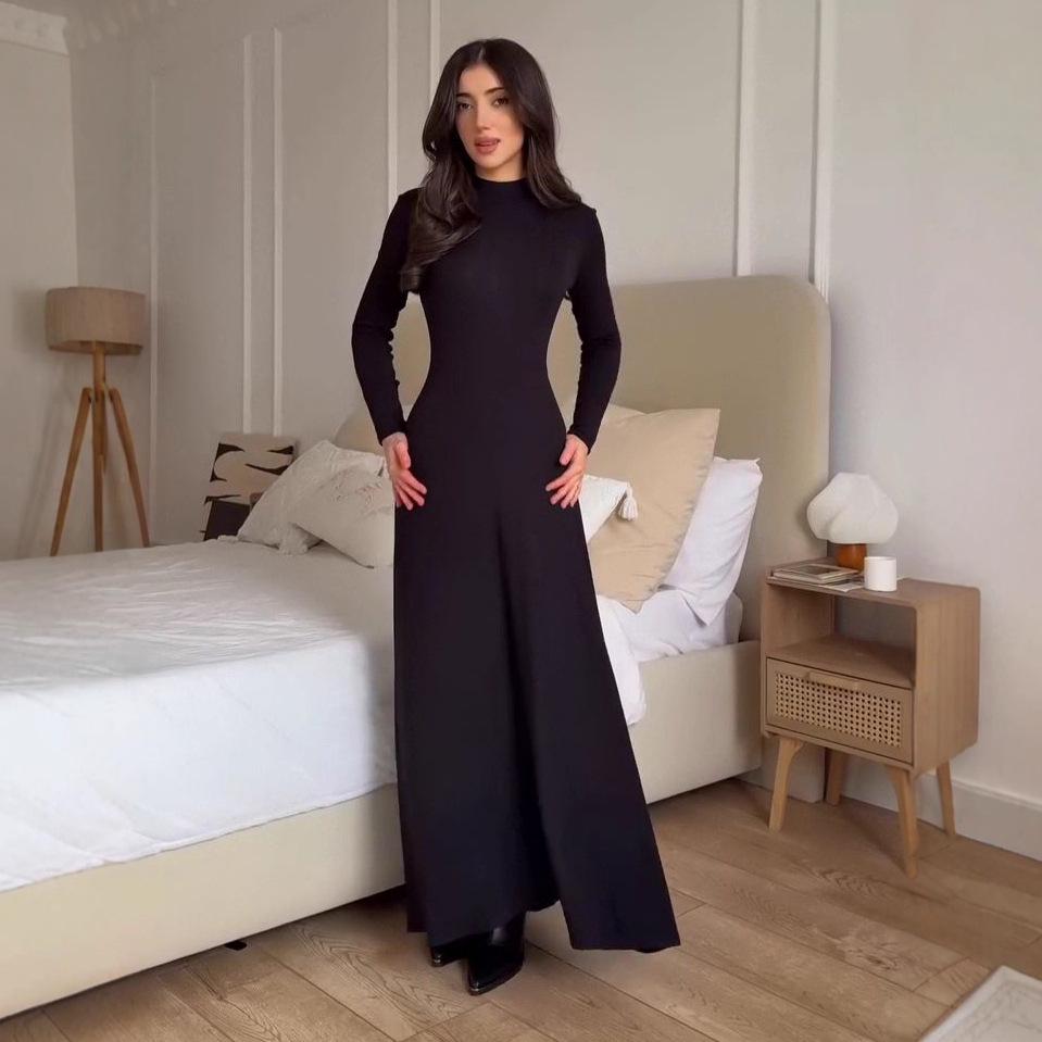 

2025 Autumn Women s Casual Round Neck Slimming Dress - European & American Style XL чорний