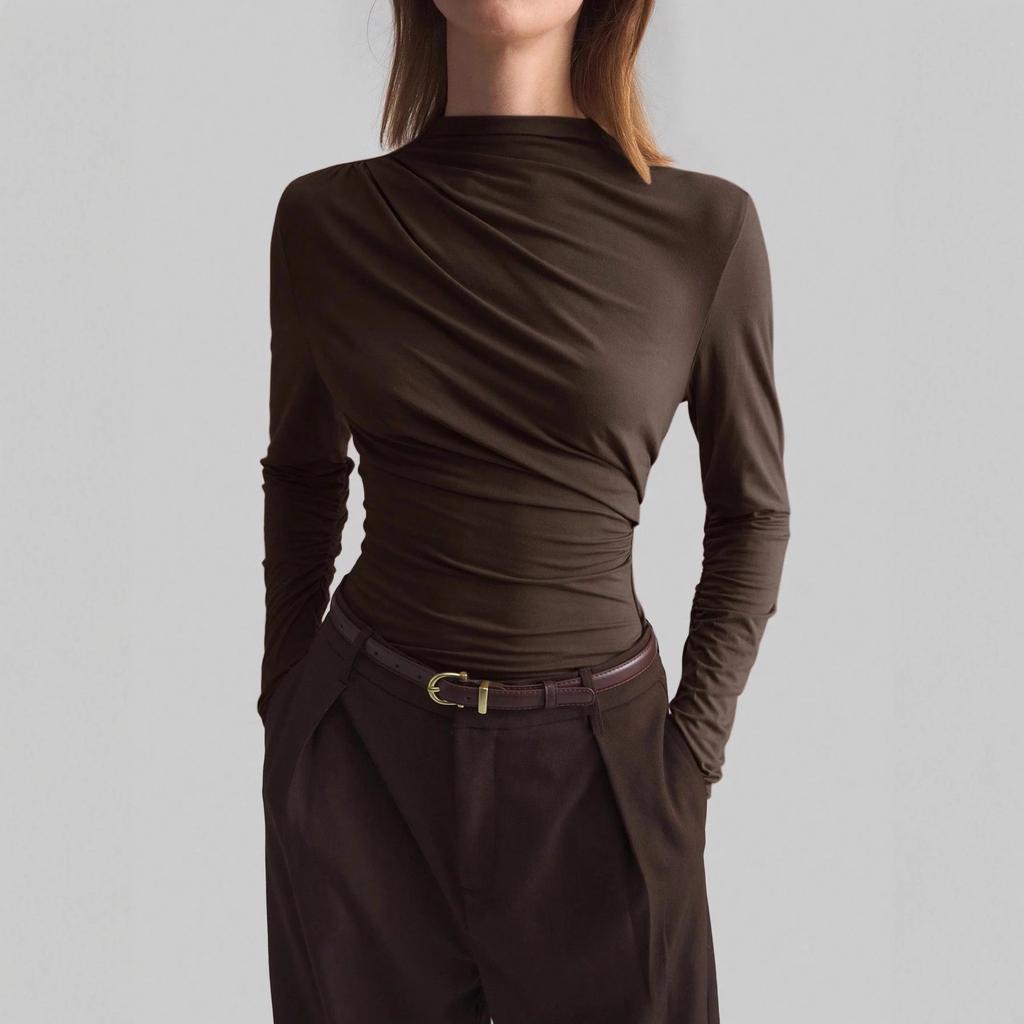 Spring Asymmetric High Neck Slim Fit Flattering Daily Outerwear Innerwear Top Women Fashion Daily Basic Casual Slim Fit Ladies Elegant Top