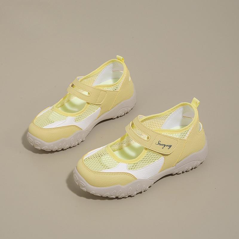 Womens Sandals 2025 Summer New Breathable Mesh Hollow Ballet Dance Shoes Thick Sole Inner Height Increase Soft Sole Casual Shoes