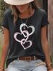 Heart Print Round Neck Short Sleeve Summer T-shirt - European & American Style