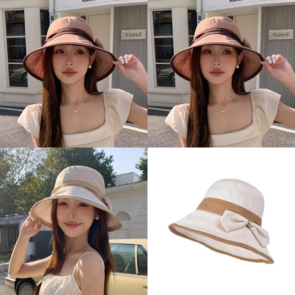 Summer Sun Shield Hat With Wide Brim And Butterfly Bow For Outdoor Casual And Fashion