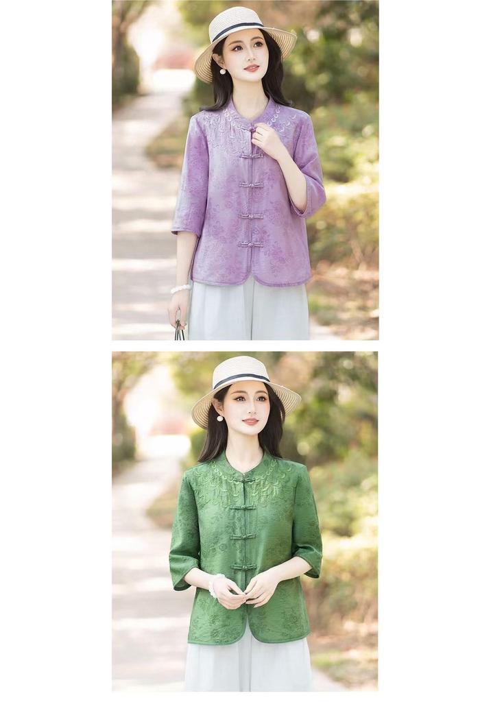 Summer New Stylish Seven-Sleeve Chinese Style Shirt for Middle-Aged Women