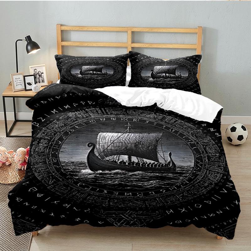 Viking Ship At Sea 3PCS Bedding set,Ideal for 1pc Duvet Cover And 2pcs Pillowcases Perfect for Fan gift,Ideal for Bedroom, Dormitory