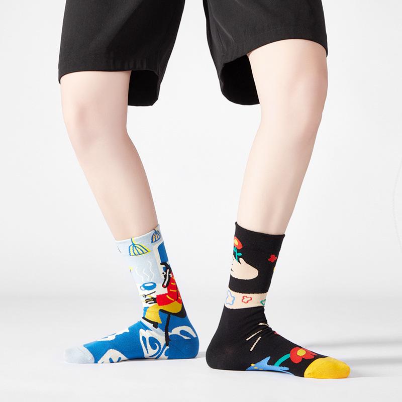 Hirsch Ölgemälde Mid-Calf Damen Socken - Trendige gekämmte Baumwolle, Schweißabsorbierend, Dopamin-Stil