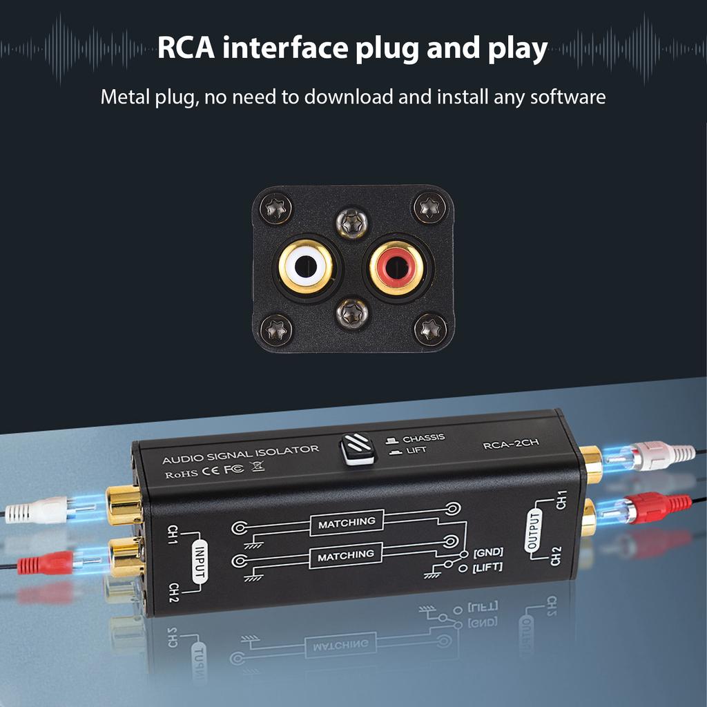 Portable 2 Channels RCA Ground Loop Isolator Professional Hum Eliminator Audio Signal Isolator Noise Filter for Home