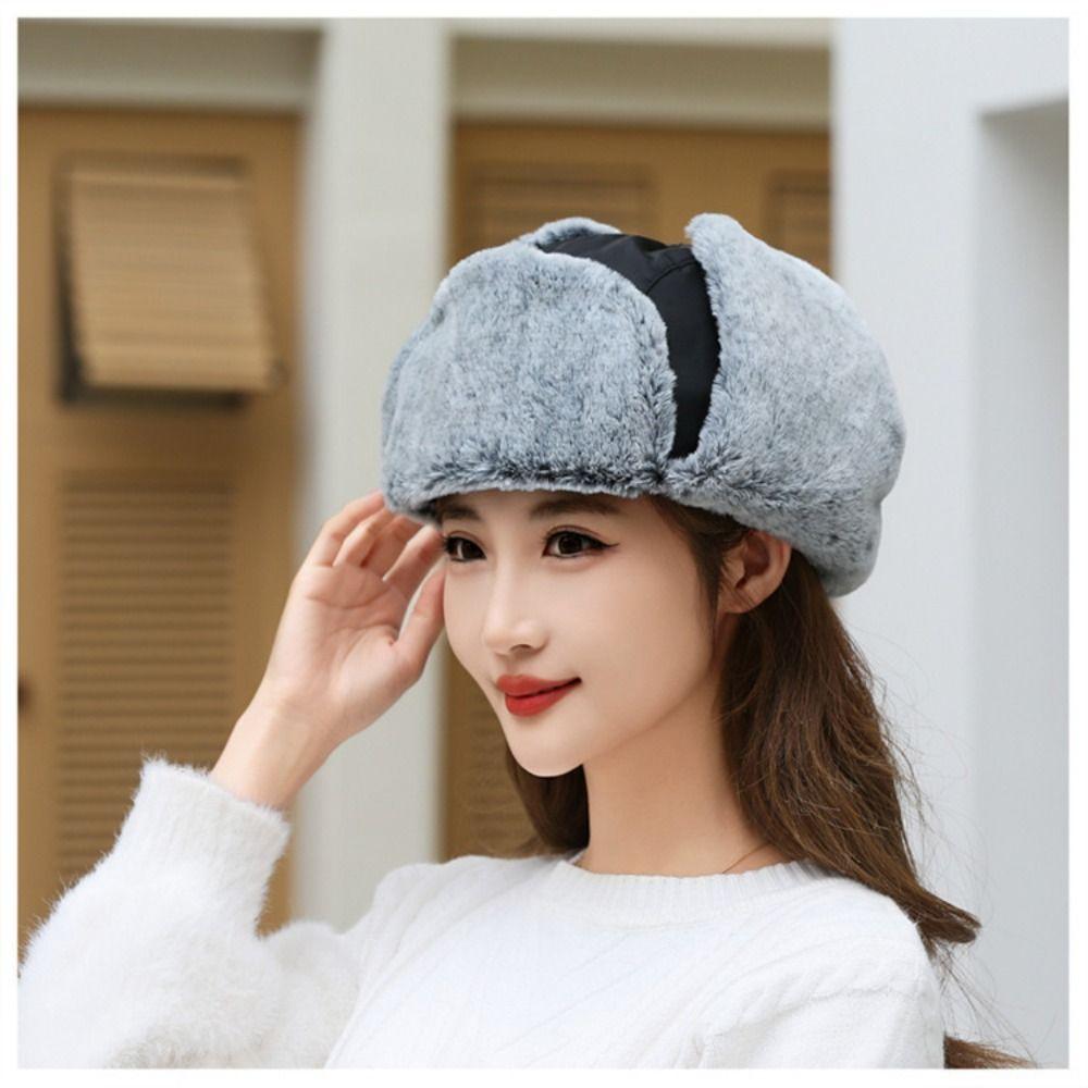 Windproof Lei Feng Hat Warmth Plush Hood Cap Fashion Cold Hat  For Women Man