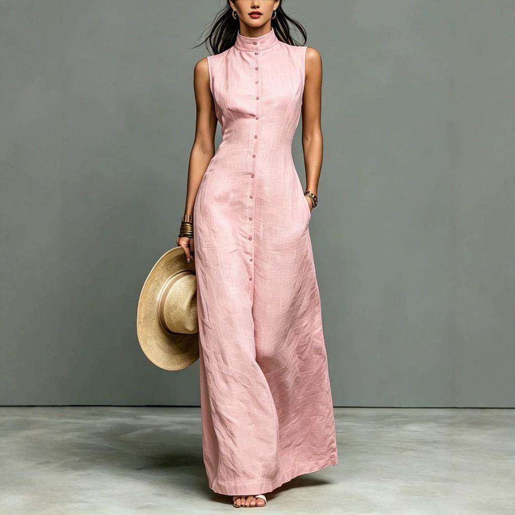Women's 2026 Minimalist Stand Collar Sleeveless Maxi Dress
