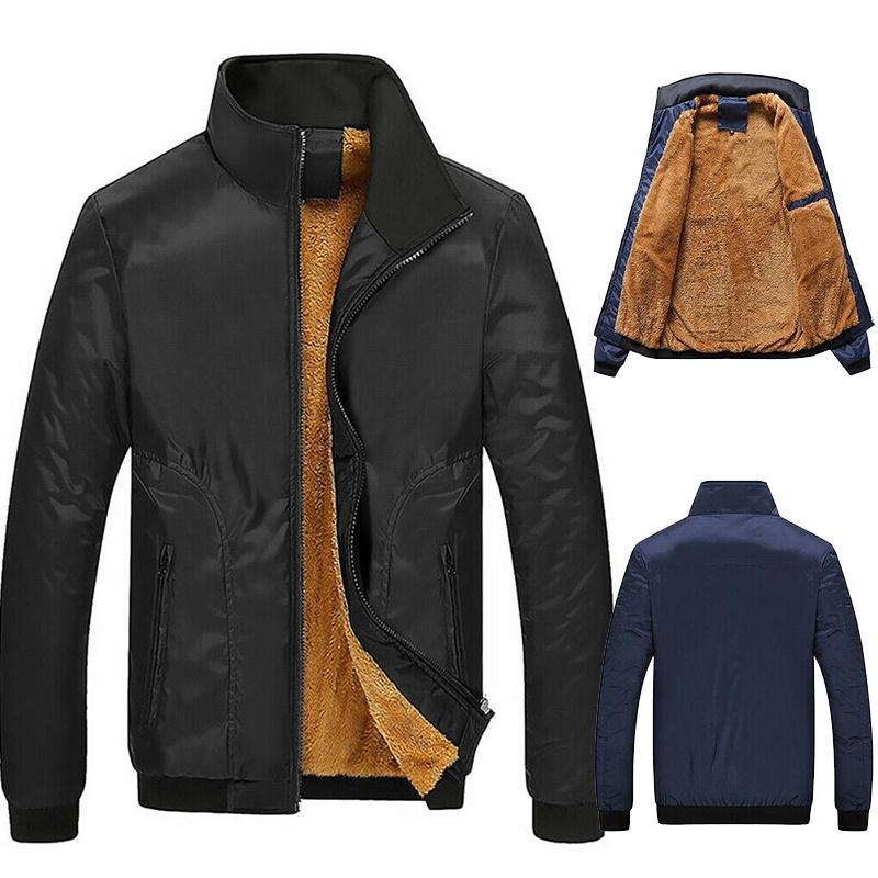 Men's Faux Fleece Fur Lined Hoodie Zip Up Coat Jacket With Warm Stand Collar