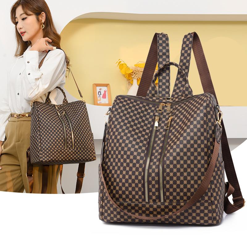 Kožený batoh Dámská cestovní taška s velkokapacitním potiskem