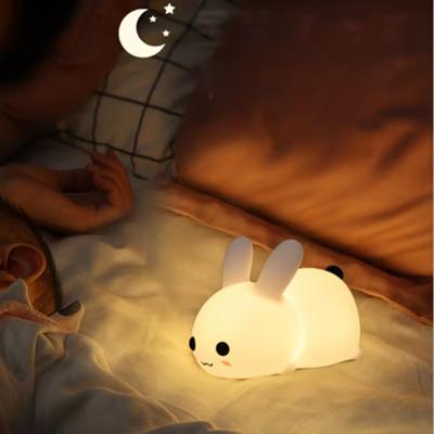 Night Lights Cute Rabbit Silicone Lamp USB Rechargeable Timing Bedside Decor  Baby Nightlight Birthday Gift