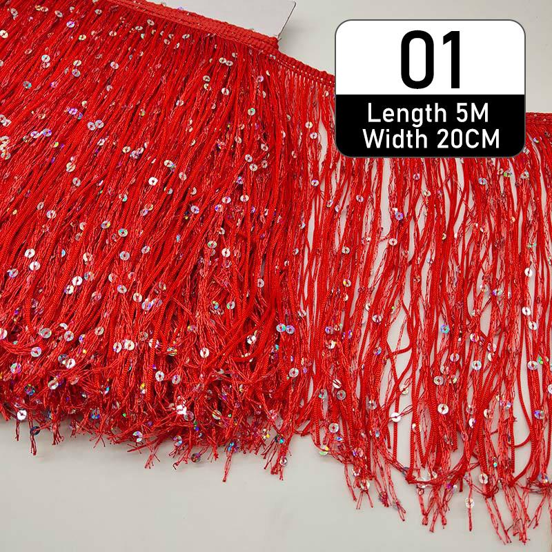 5 Meter Polyester Sequins Tassel Fringe 20cm Lace Trim Ribbon Sew Latin Dress Stage Garment Curtain Diy Accessorie