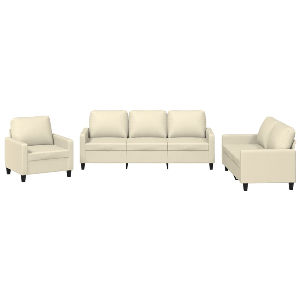 3 Piece Sofa Set with Cushions Cream Synthetic Leather
