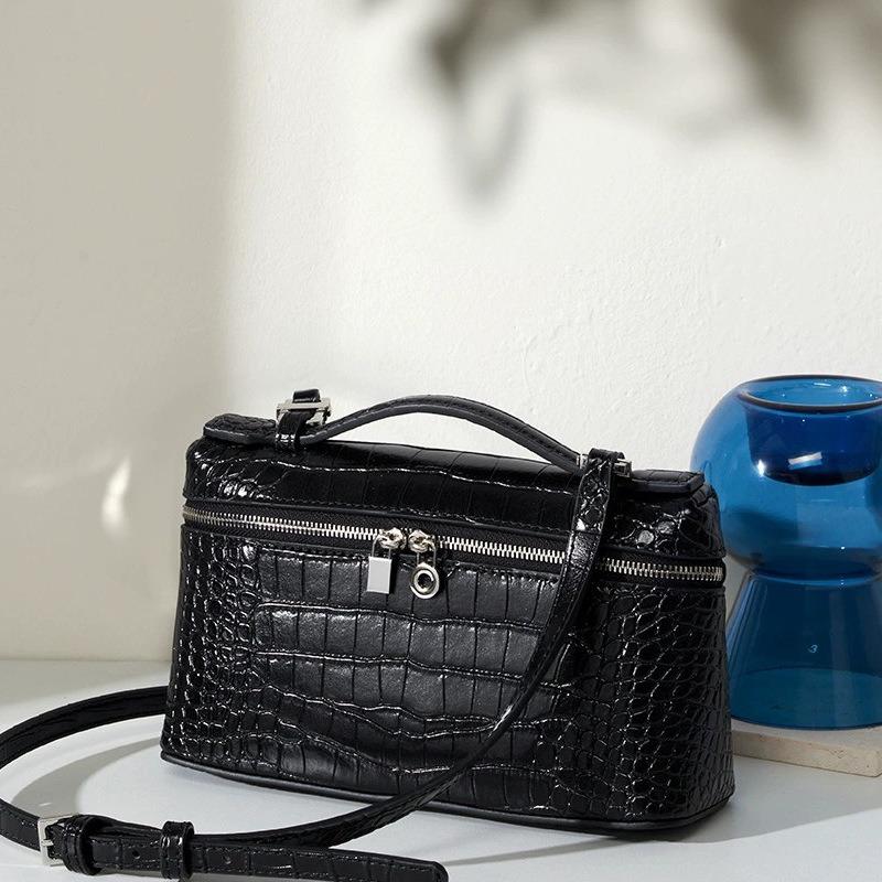 New Leather Lunch Box Bag, High-end Alligator Pattern Shoulder Women's Bag, Fashionable Versatile Messenger Small Square Bag