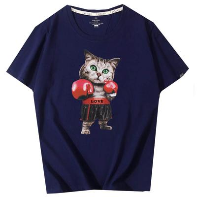 BUZZxSELECTION Kurzarm Stilvolles Katze Boxer Einzigartig BSTS037 Herren T-Shirt, Design, Design, (02 Marineblau, 5XL)