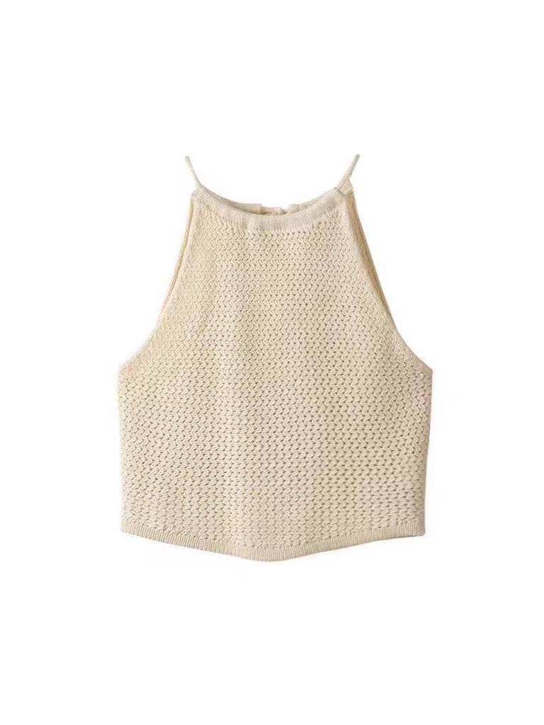 Stylish Backless Tie-Up Knit Camisole: Slimming Short Korean-Style Vest for Women