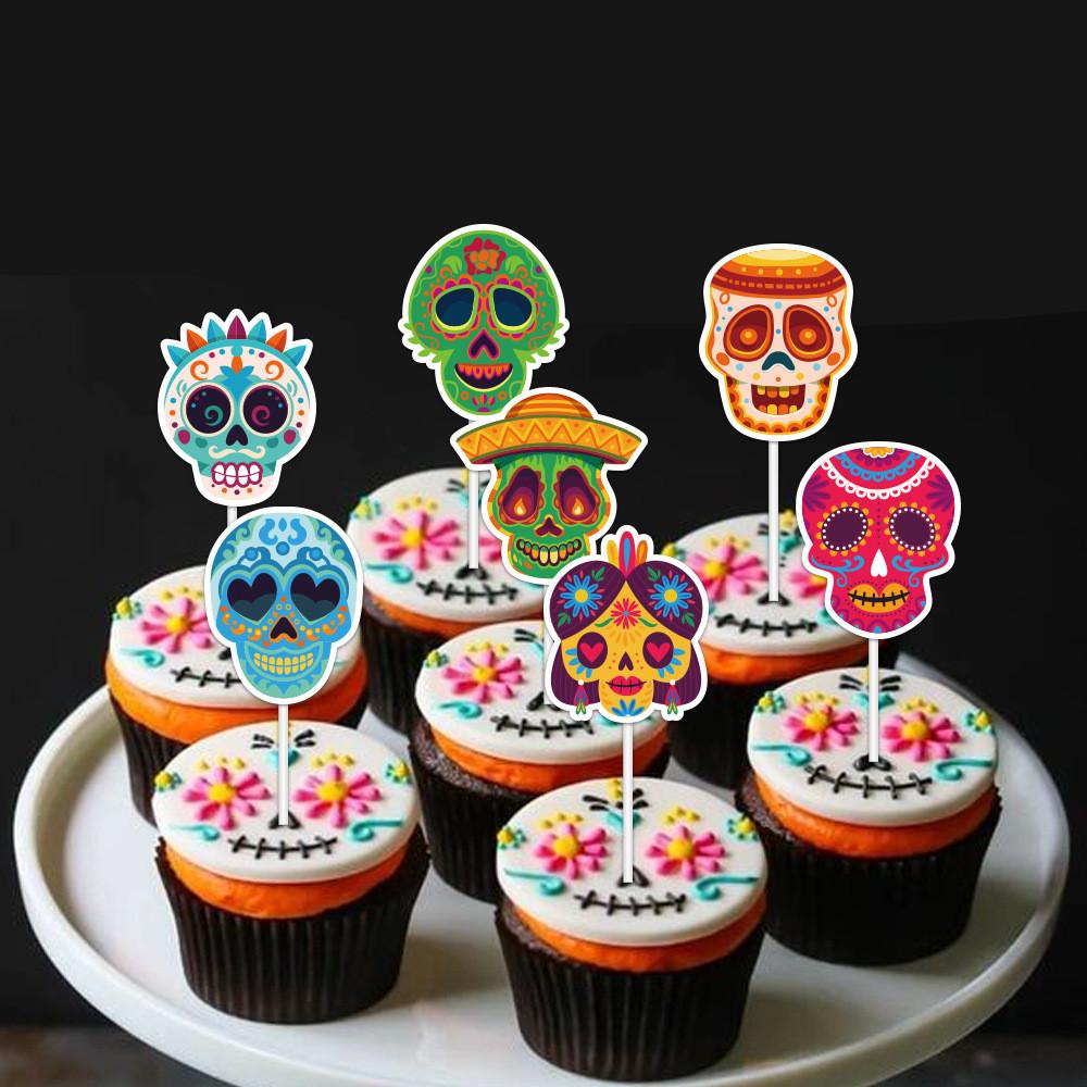 Halloween Skull Cake Topper Paper Party Decoration For Spooky Celebrations