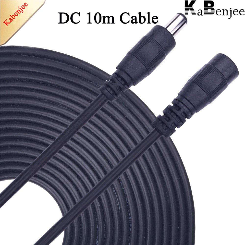 Kabenjee 10m DC-AC Adapter Extension Cable, Power Cord for LED Strips, DC Extension Connector for CCTV Security Camera Systems (Black)