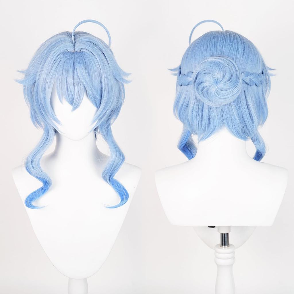 Blue Short Wig, Chignon Style, Heat-Resistant Wig, Cosplay Accessory, Wig Net Included, Perfect for Comic Market Events, Halloween, School Festivals,