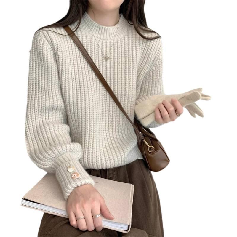 Women's Japanese Retro Loose Knit Pullover - Soft, Long Sleeve Base Layer for Spring/Autumn