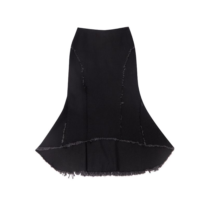 

Thelight Black & Rough Edges Vintage Denim Skirt Black S
