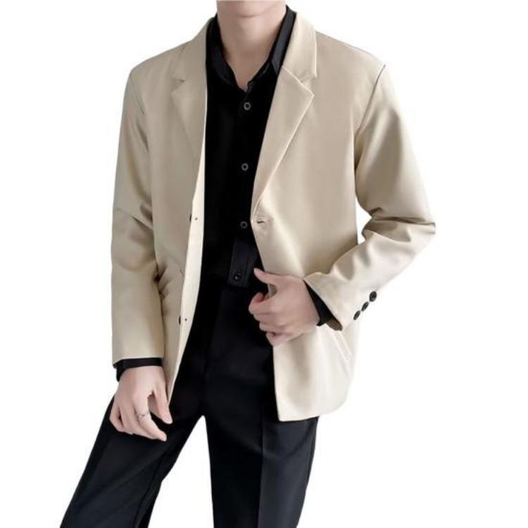 Giacca Blazer da Uomo Vestibilità Larga Streetwear Cappotto Monopetto Collo a Revers Monocolore Primavera Autunno Completo